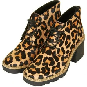TopShop Chunky Heel Boots NWOT  Calf Hair Leopard Brown Black Booties Size 37